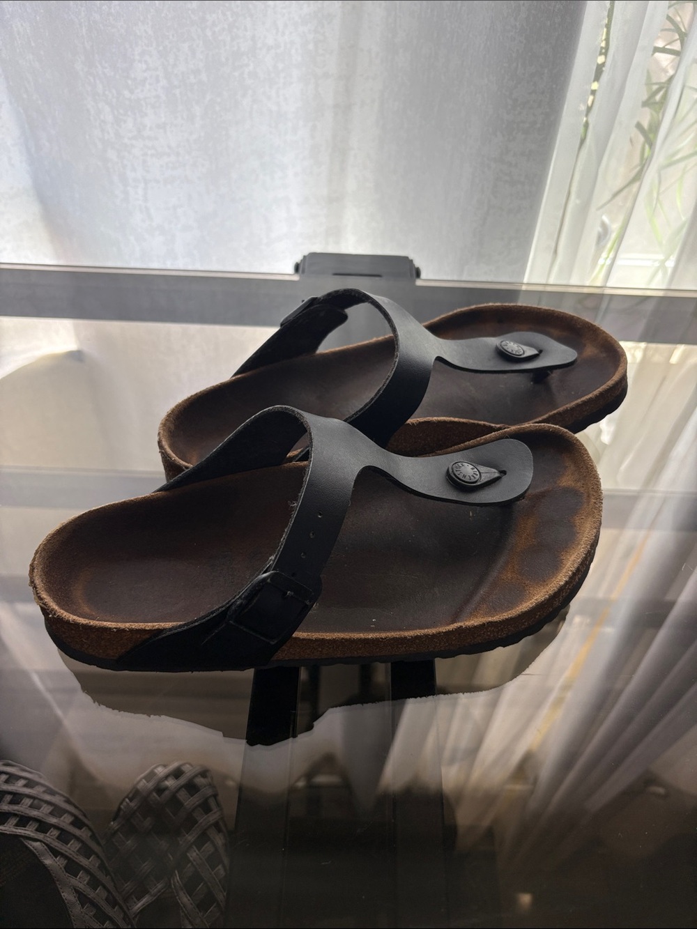 Birkenstock Black Brown Cork Footbed Women's Toe-Ring Sandals